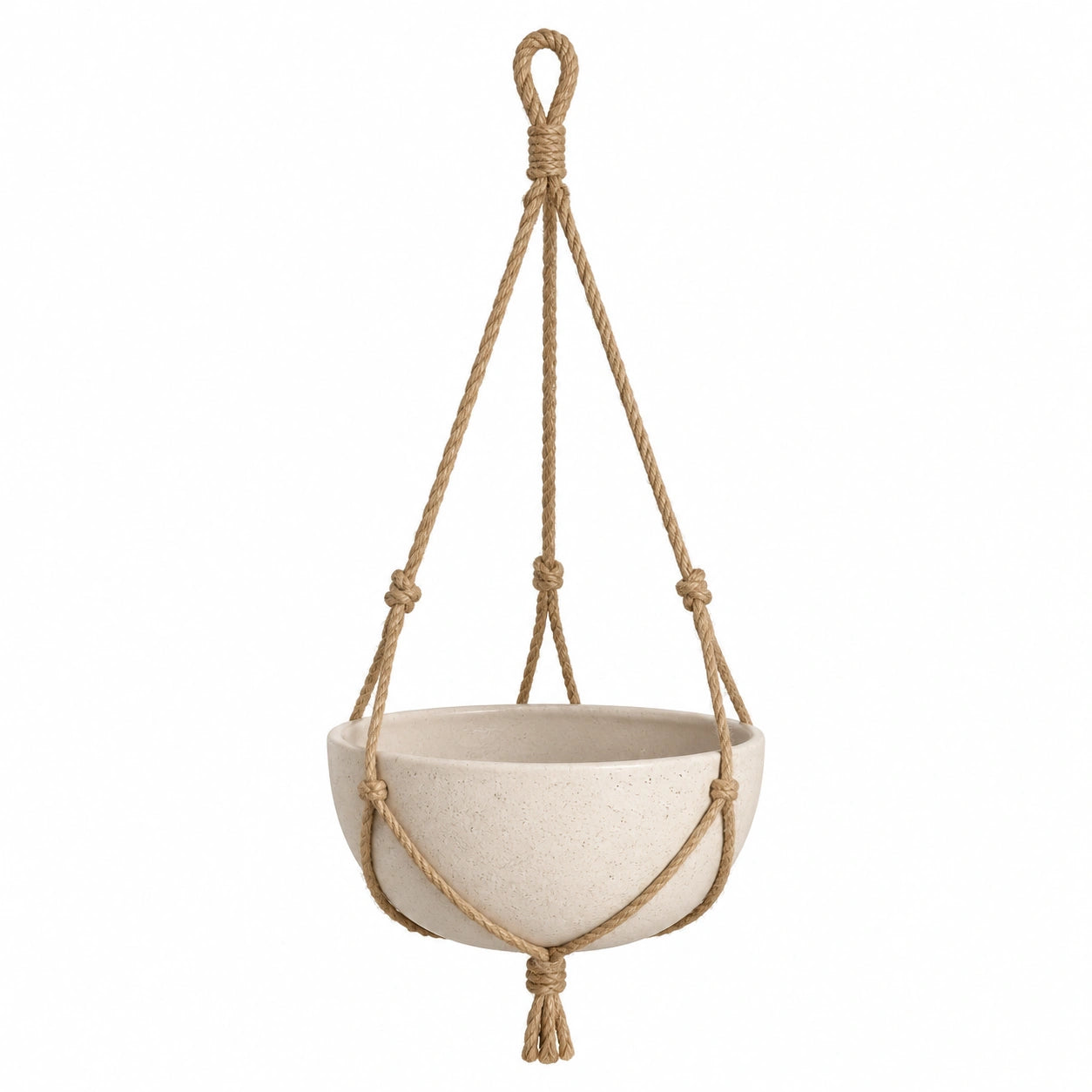 Hängeblumentopf 18 cm Keramik Beige mit Juteseil für Zimmerpflanzen