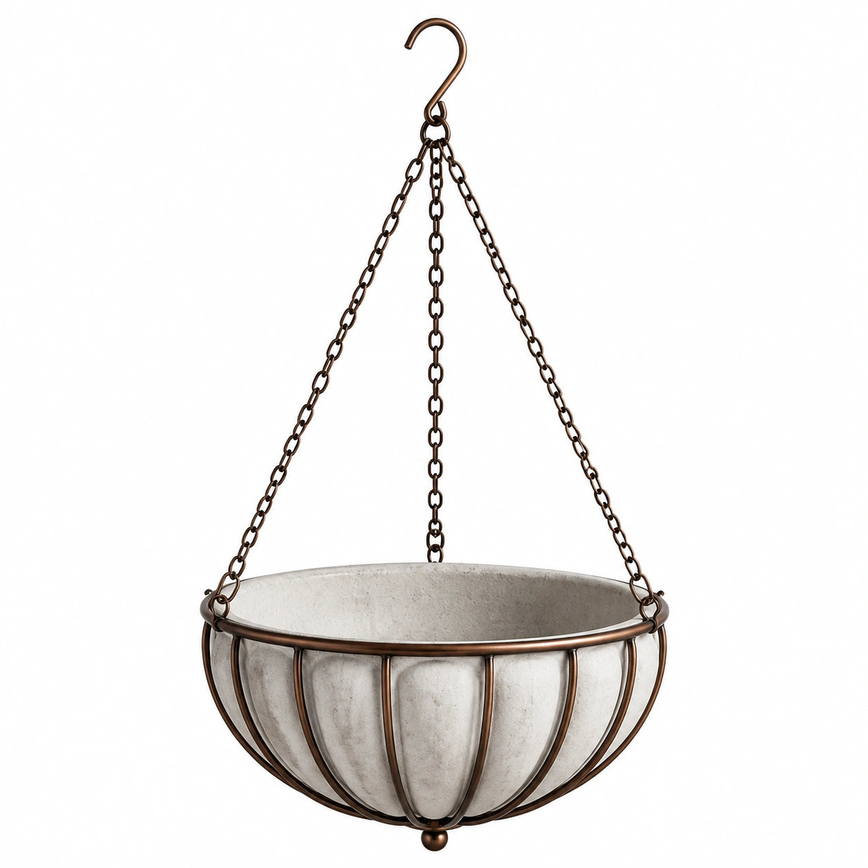 Hängepflanzschale 30 cm aus Zement und Metall in Grau/Braun für Garten und Balkon