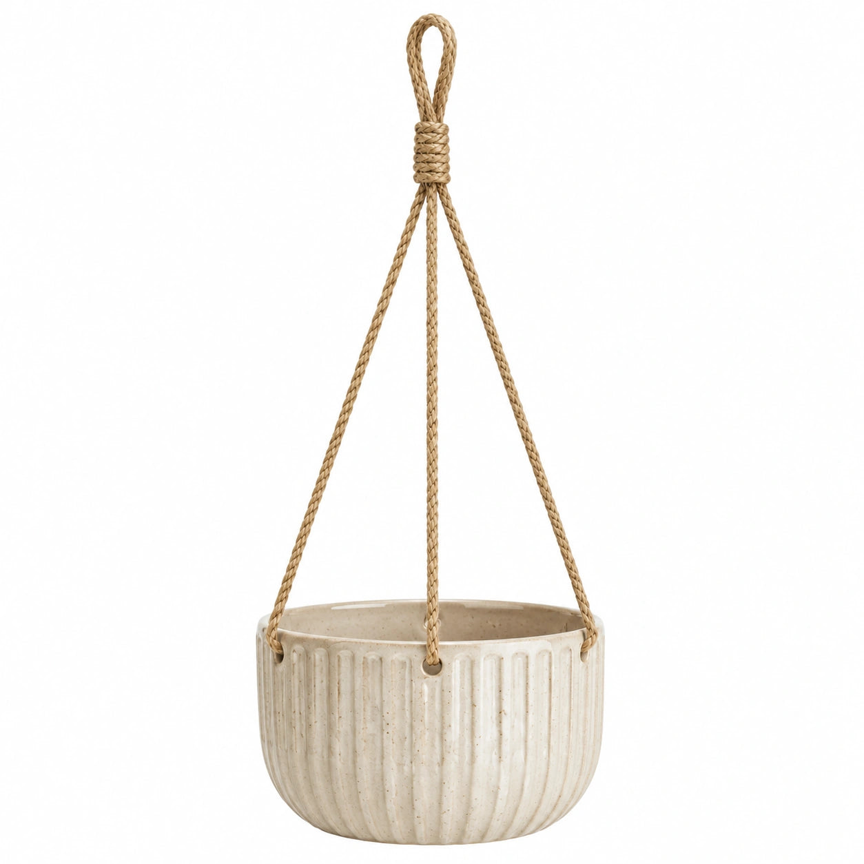 Hängeblumentopf Ø 18 cm Keramik Creme mit Kordel für Innenräume