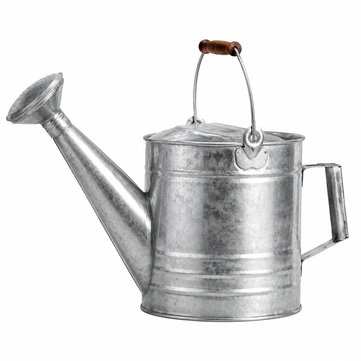 Gießkanne 10 L aus verzinktem Stahlblech in Silber mit Brausekopf für Garten