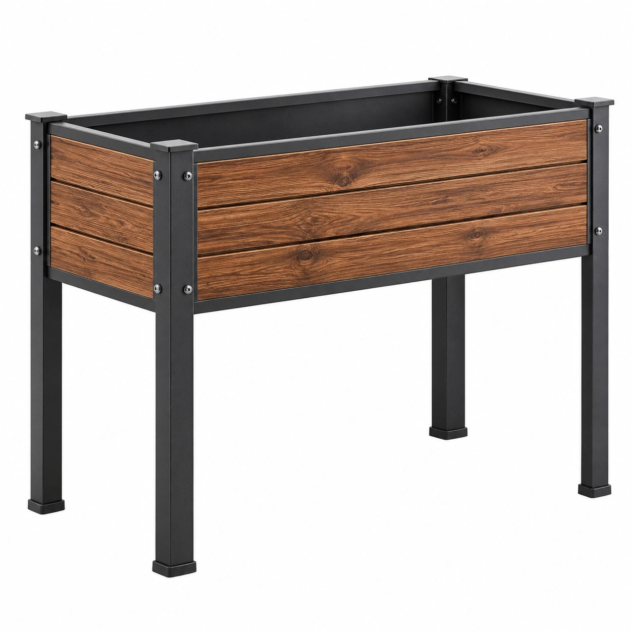 Hochbeet 120 x 60 x 80 cm aus Metall und Holz Braun Schwarz freistehend