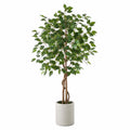 Ficus-Kunstbaum 180 cm Grün Kunststoff für Innenräume mit geflochtenem Naturholzstamm