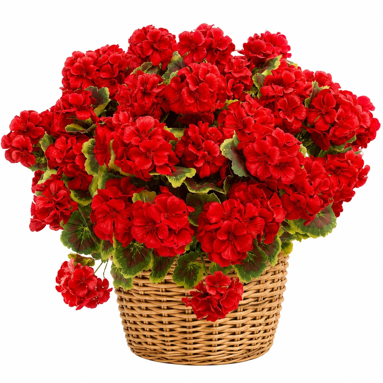 Künstliche Topfpflanze 48 cm aus Kunststoff Rot Grün mit Flechtkorb