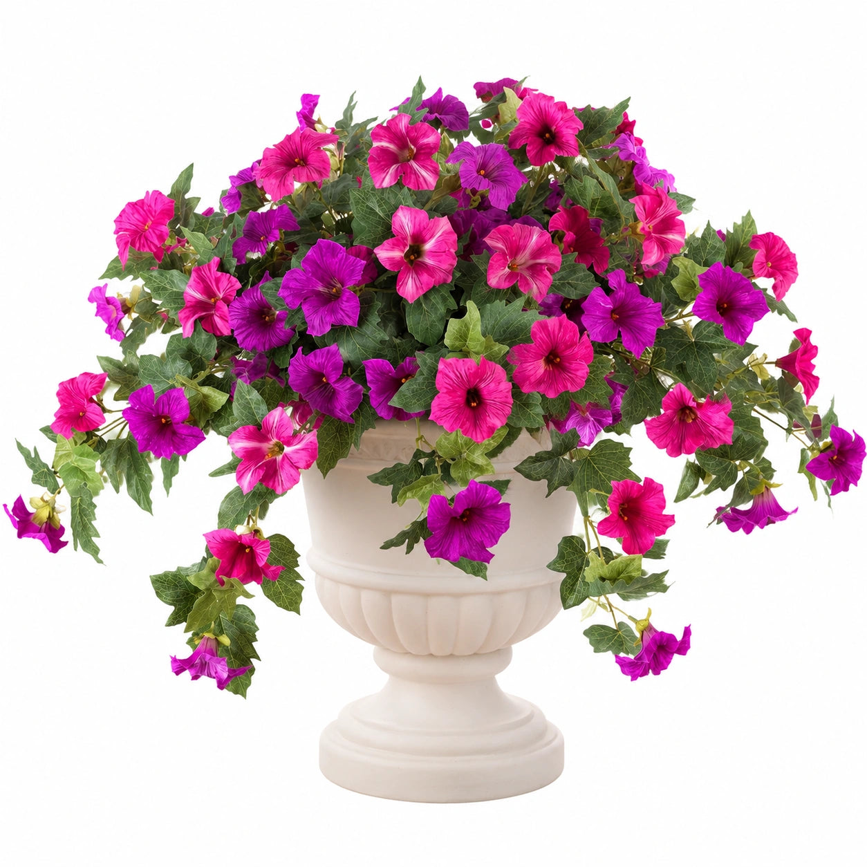 Künstliche Topfpflanze 65 cm aus Kunststoff in Pink Violett mit weißem Pflanzgefäß für Innenräume
