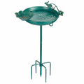 Vogelbad 50 cm Metall Grün mit Erdspieß und Vogelmotiv