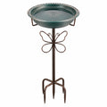 Vogelbad Ø 35 cm Metall Grün Braun mit Standfuß für Garten