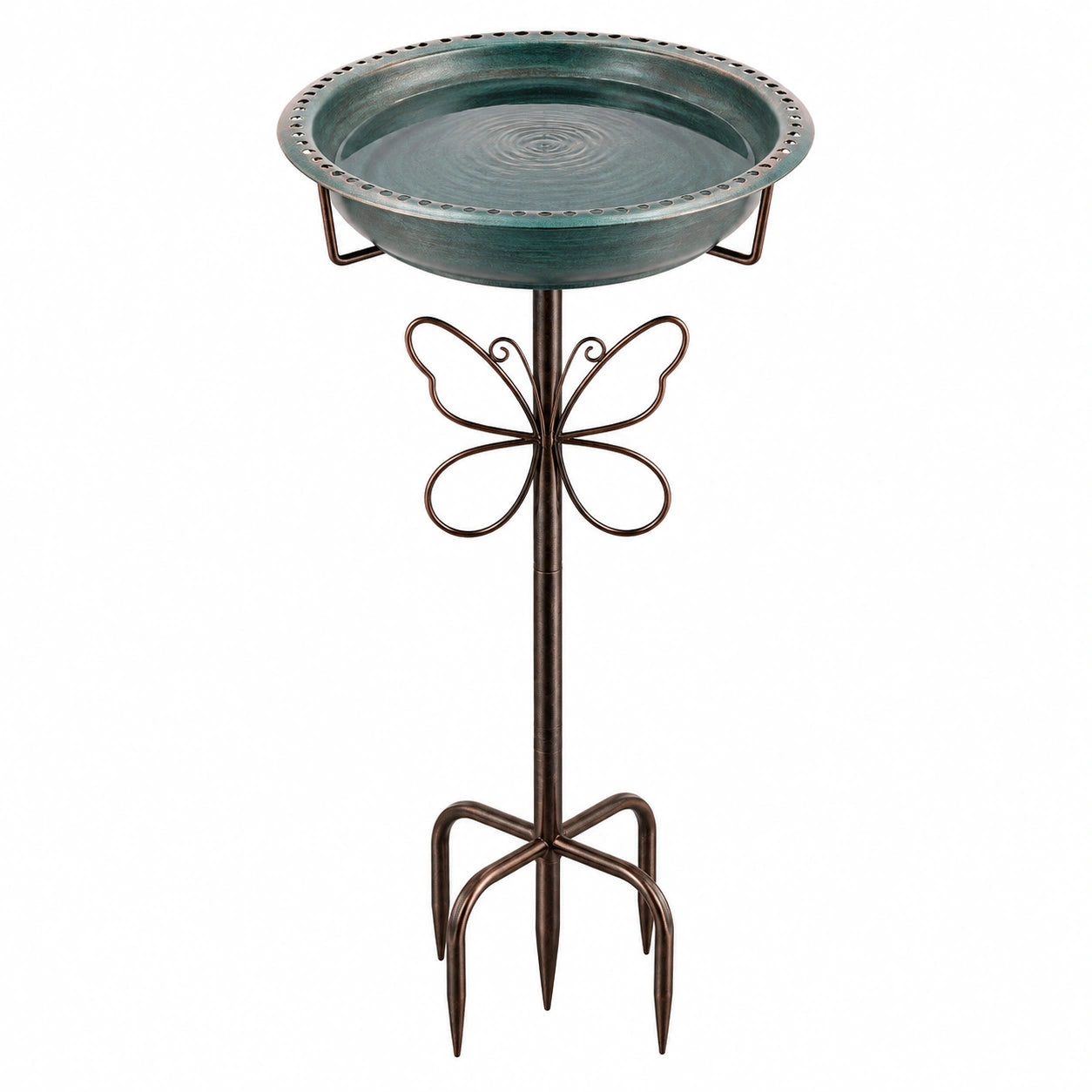 Vogelbad Ø 35 cm Metall Grün Braun mit Standfuß für Garten